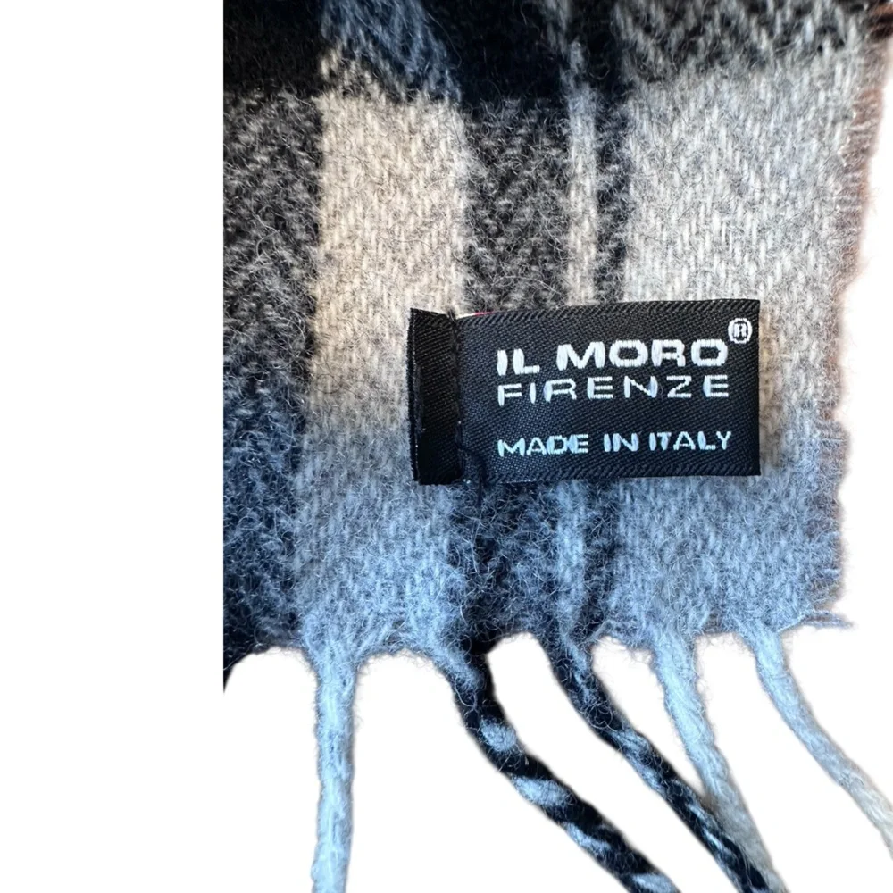Italian Wool Plaid Scarf Gray Black Classic Minimal Winter Rectangle Made Italy